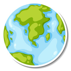 Earth globe cartoon sticker on white background
