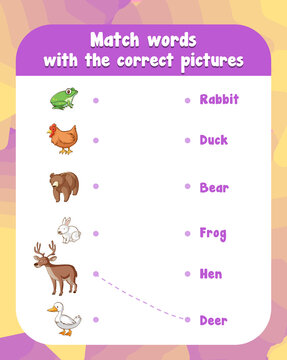Match the words with the correct pictures worksheet template