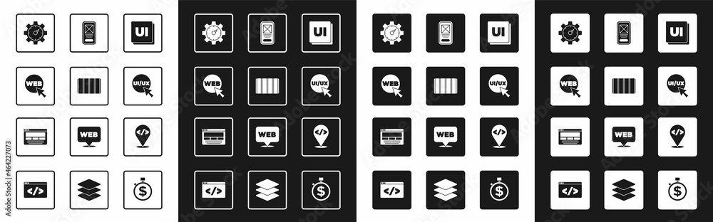 Poster set ui or ux design, color palette guide, web and graphic, website statistic, front end development 