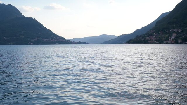 View of Lake Como in Italy at sunset. High quality 4k footage