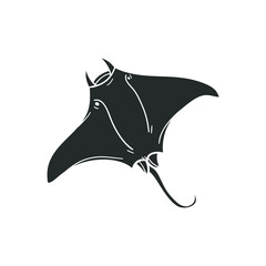 Manta Ray Icon Silhouette Illustration. Underwater Animal Mobula  Vector Graphic Pictogram Symbol Clip Art. Doodle Sketch Black Sign.