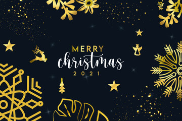 Obraz na płótnie Canvas Merry Christmas background and golden tree and black background