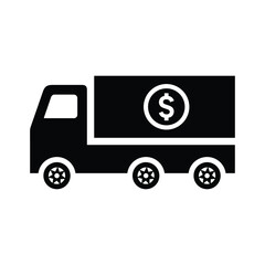 Delivery, truck, dollar icon. Black vector graphics.