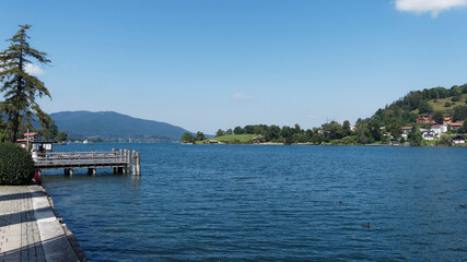 Bavaria landscape. View on Tegernsee lake and paraplui beach from Rottach-Egern