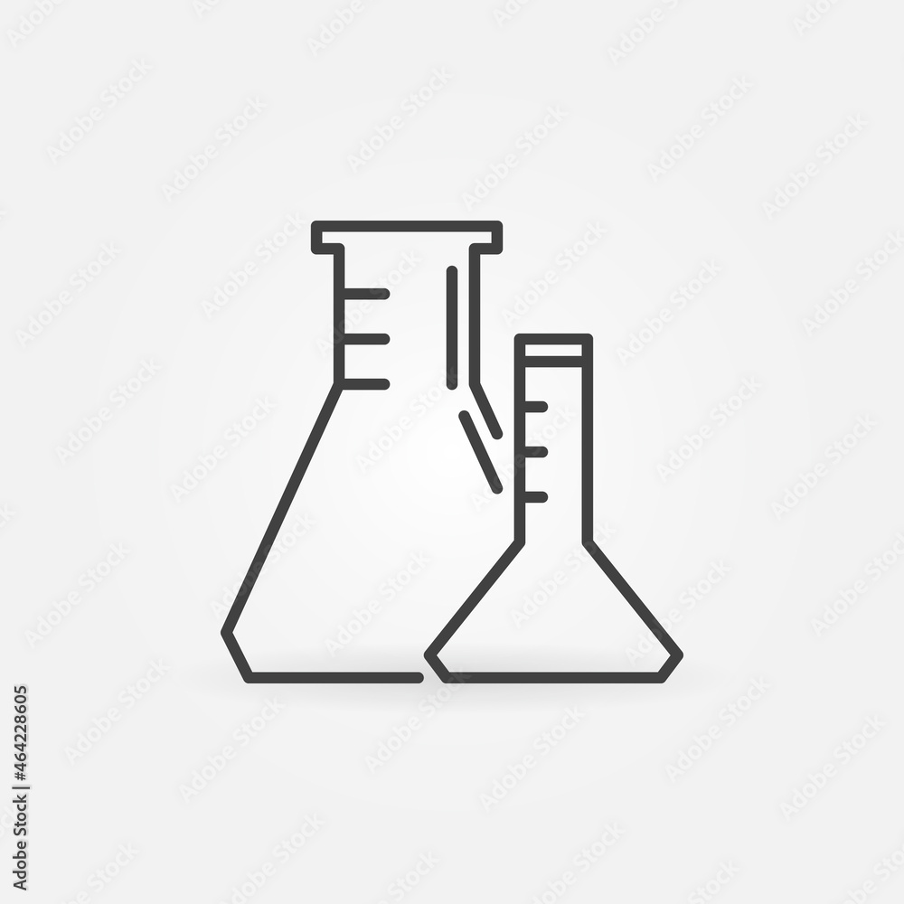 Poster lab erlenmeyer flasks vector thin line concept icon