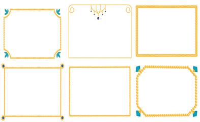 A set of gold frames on a white background