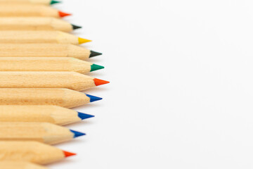 Colour pencils isolated on white background.closeup.Colored pencils background. Color pencils on white background.Copy space.
