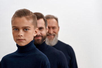 Portrait of three generations of Caucasian men