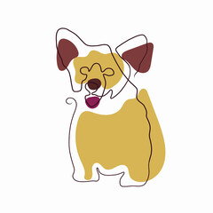 Abstract picture with a puppy made one line and spots vector graphics
