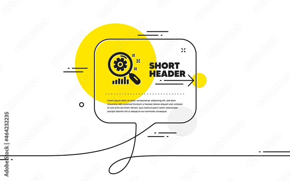Poster search statistics icon. continuous line chat bubble banner. find analysis sign. search statistics ic