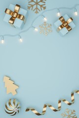 Christmas and New Year Gifts with confetti and Decoration.Banner design 3D Illustration