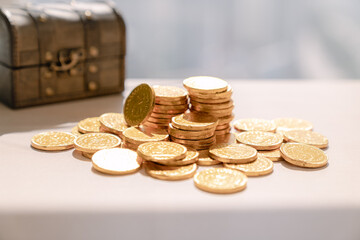 Treasure box and gold coins