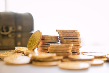 Treasure box and gold coins