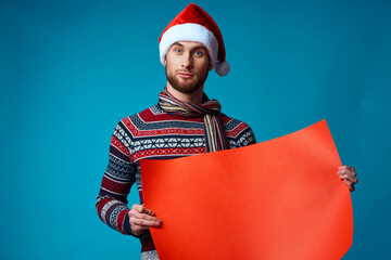  emotional man in New Year's clothes advertising copy space isolated background