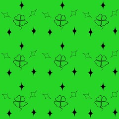 Four-leaf clover, contours of a four-leaf clover and rhombuses. Bitmap image. A repeating pattern.