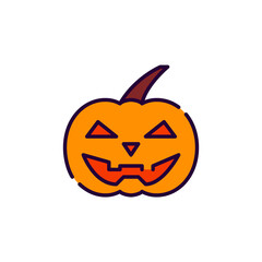 Jack o lantern. Traditional Halloween carved pumpkin with evil grinning face. Pixel perfect, editable stroke colorful line art icon