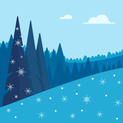 vector illustration, winter landscape, trees, snowfall, postcard merry christmas, 2022 