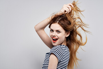 Fototapeta premium cheerful woman hairstyle joy posing fashion attractive look isolated background