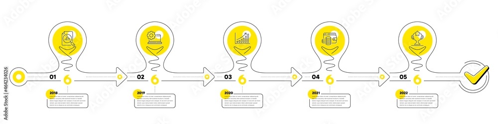 Aufkleber business infographic timeline with 5 steps. lightbulb journey path infographics. workflow process di