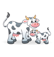 smiling happy cartoon cow and calf characters
