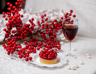 Two Baked Chocolate Lava Cakes with Raspberries and Red Wine