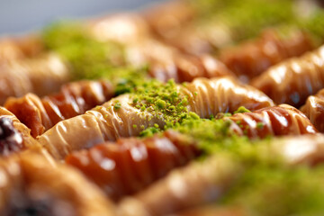 Close up of delicious baklava at a hotel buffet