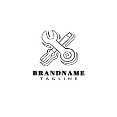 screwdriver and wrench logo cartoon icon design template black isolated illustration