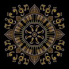 Vector circle of mandala with music ornament pattern.