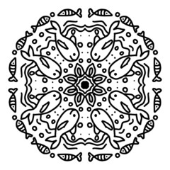 Vector circle of mandala with shark ornament pattern.