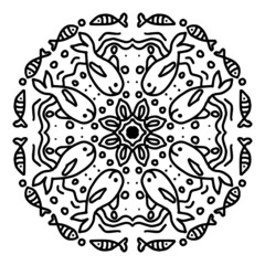 Vector circle of mandala with shark ornament pattern.