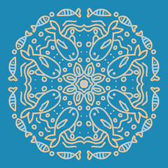 Vector circle of mandala with shark ornament pattern.