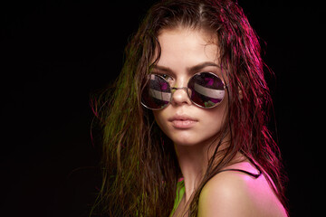 woman model hairstyle fashion naked shoulders makeup studio lifestyle