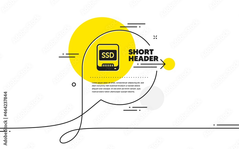 Poster ssd icon. continuous line chat bubble banner. computer memory component sign. data storage symbol. s