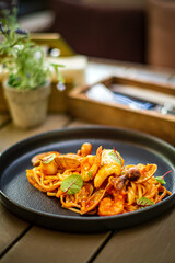seafood pasta and white wine