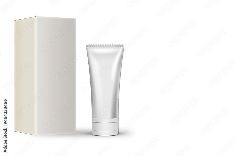 Poster empty blank box and tube mock up isolated on background. 3d rendering. can be used for medical or co