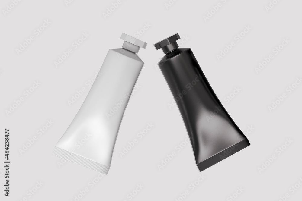 Poster empty blank box and tube mock up isolated on background. 3d rendering. can be used for medical or co