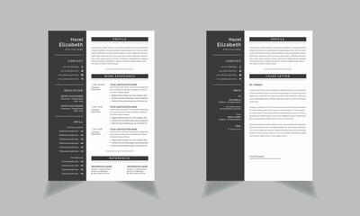  Resume  Layout Kit Black and White Accents CV Template 