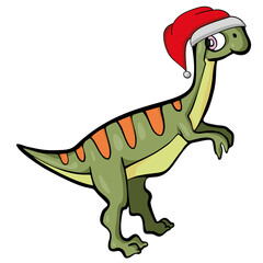 Dinosaur in Santas hat Vector isolated illustration.