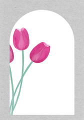 Spring tulips bouquet arc, abstract watercolor free-hand illustration for postcard, invitation, banner