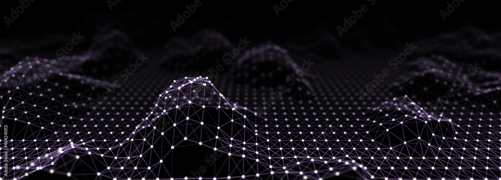 Fototapete Abstract background of points and lines. Cyber wave. Big data stream. 3d rendering