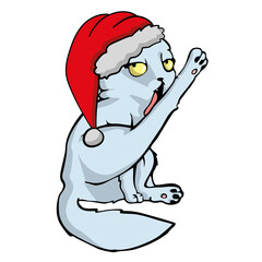 Cat in Santas hat Vector isolated illustration.