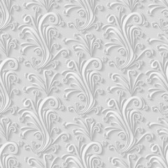 White floral 3d background. Seamless pattern for greeting card decoration. Ornate pattern for textiles, packaging, tiles. Pattern for continuous replicate. Vector illustration