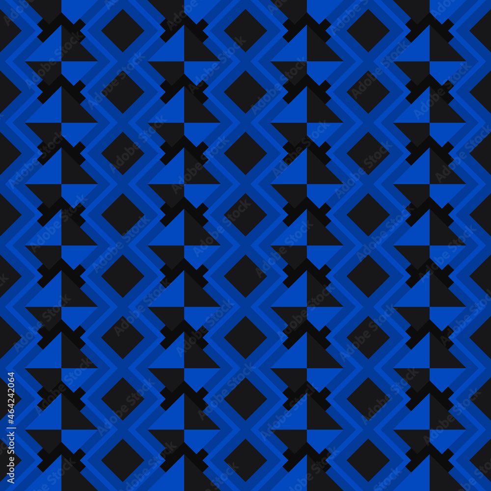 Poster blue diamonds are repeated on a black background. seamless pattern.