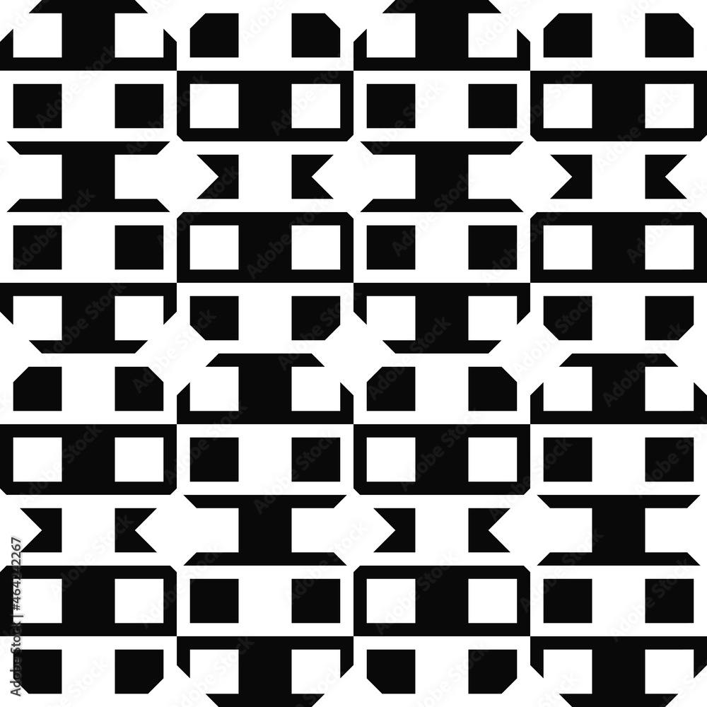 Poster Black and white cubes, rhombuses and blocks running in a specific sequence, creating a strict and modernist pattern. Vector.