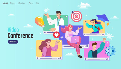 Online work from home meeting. Vector Illustrations flat design concept video conference. EPS10.	
