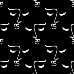Abstract faces seamless pattern. Modern minimal art. Continuous line drawing.
