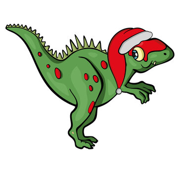Dinosaur in Santas hat Vector isolated illustration.