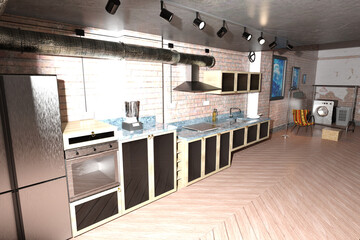 Old Manhattan Apartment 3d Rendering-Illustration