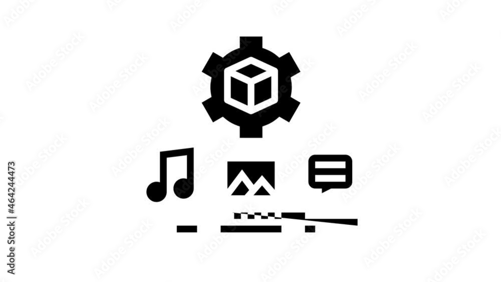 Poster settings of audio, image and test ugc animated glyph icon. settings of audio, image and test ugc sig