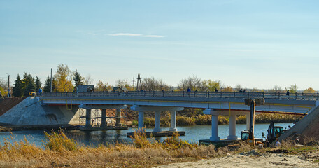 Sloviansk, Ukraine - October 21 2021: Preparing for opening ruined bridge after rebuilding